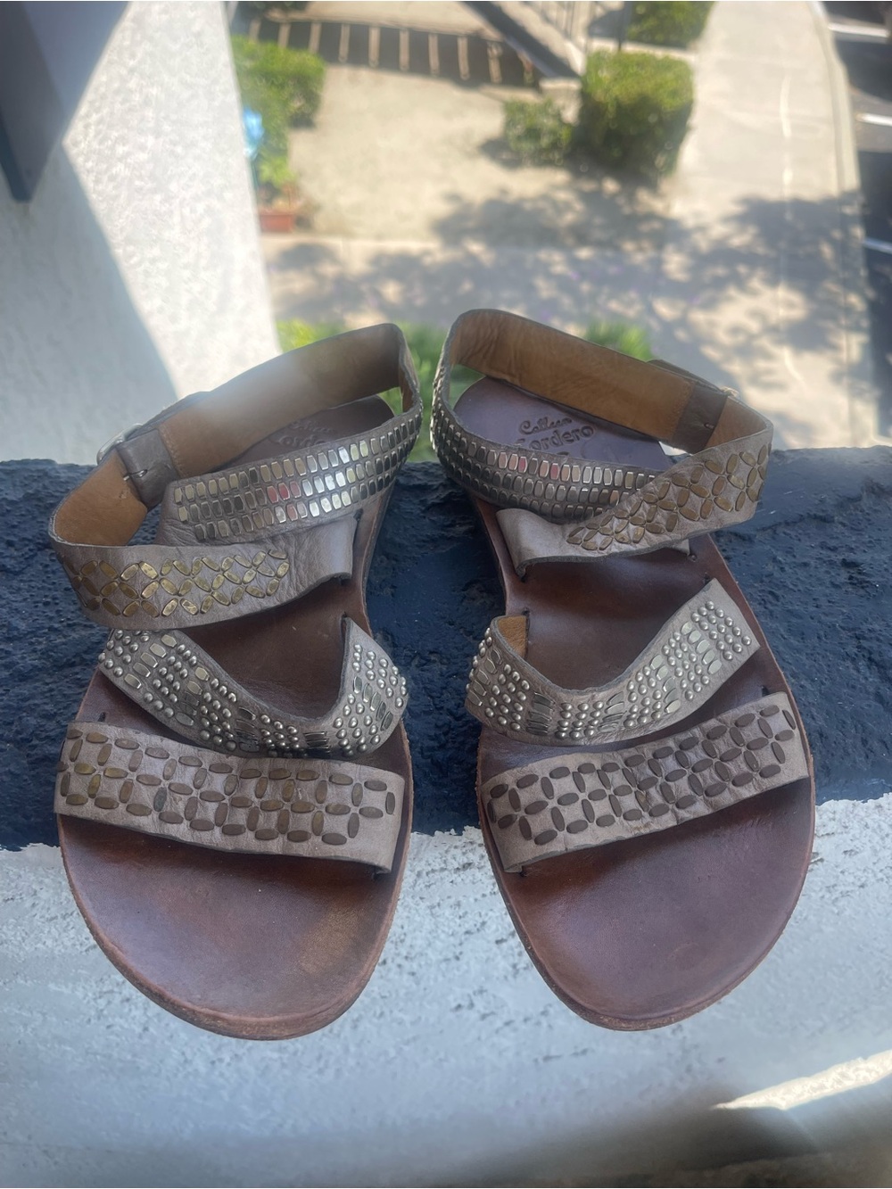 Calleen cordero Women's Brown Studded Leather Strappy Sandals - Casual Comfort
